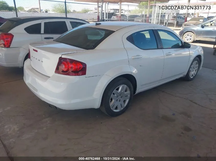 2012 Dodge Avenger Se VIN: 1C3CDZAB7CN331773 Lot: 40762468