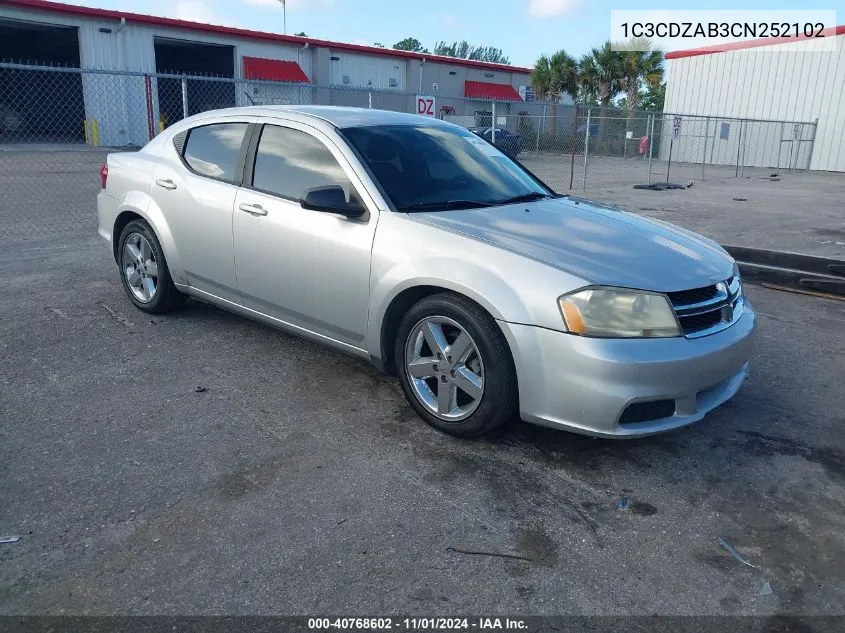 2012 Dodge Avenger Se VIN: 1C3CDZAB3CN252102 Lot: 40768602