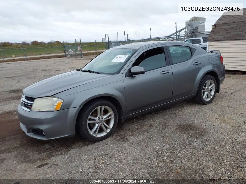 2012 Dodge Avenger Sxt Plus VIN: 1C3CDZEG2CN243476 Lot: 40780563