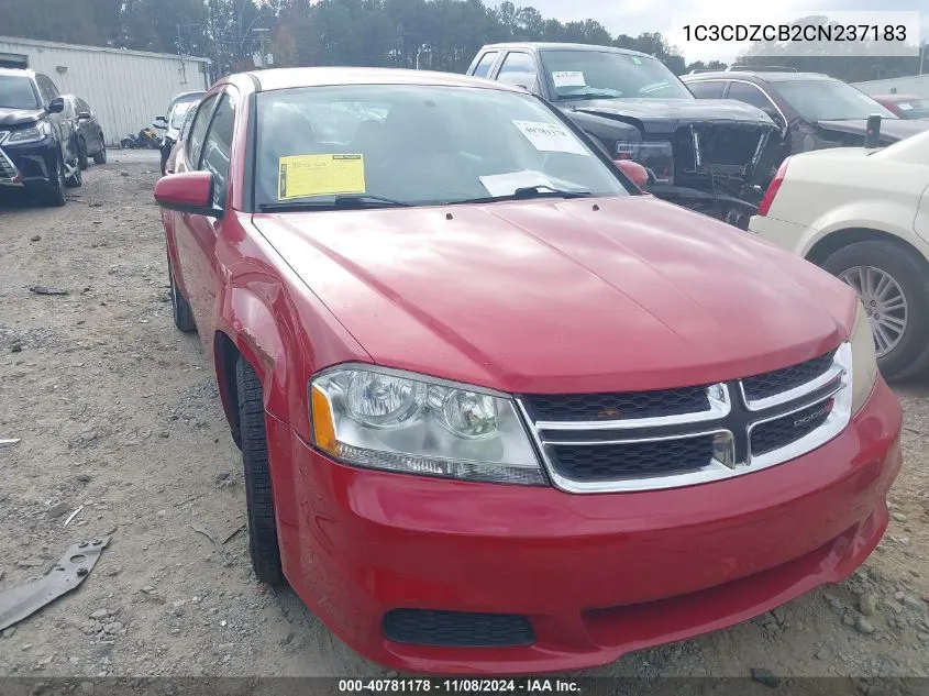 2012 Dodge Avenger Sxt VIN: 1C3CDZCB2CN237183 Lot: 40781178