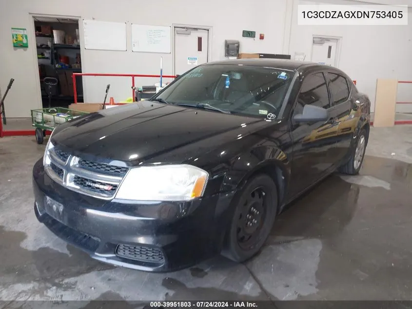 2013 Dodge Avenger Se V6 VIN: 1C3CDZAGXDN753405 Lot: 39951803