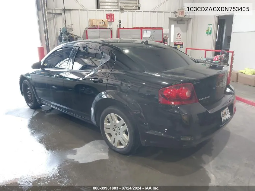 2013 Dodge Avenger Se V6 VIN: 1C3CDZAGXDN753405 Lot: 39951803