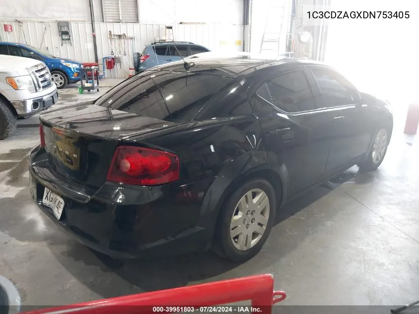 2013 Dodge Avenger Se V6 VIN: 1C3CDZAGXDN753405 Lot: 39951803