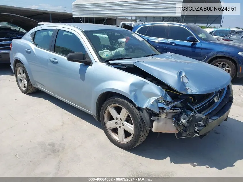 2013 Dodge Avenger Se VIN: 1C3CDZAB0DN624951 Lot: 40064032