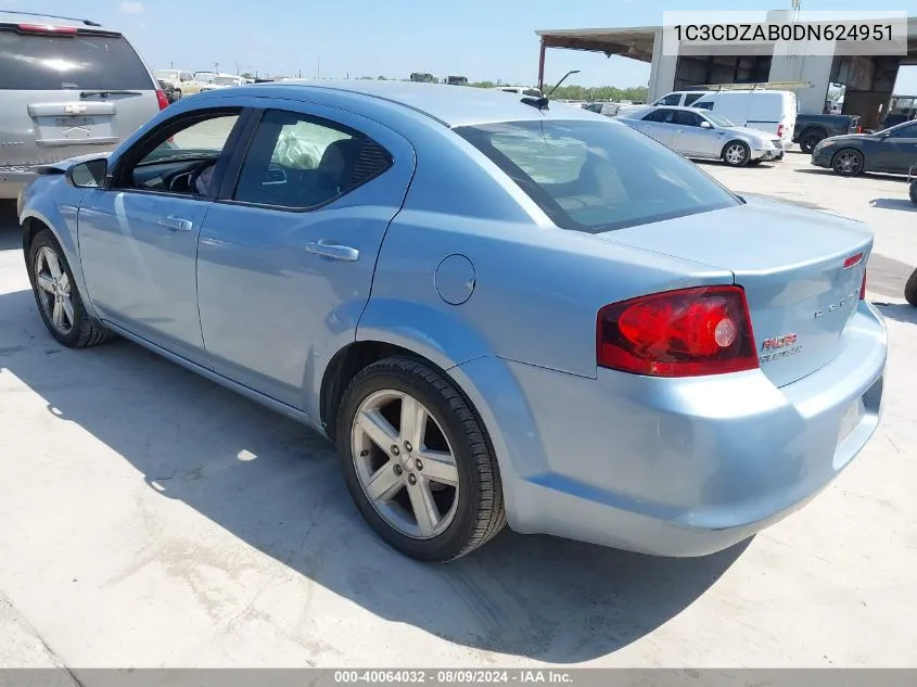 2013 Dodge Avenger Se VIN: 1C3CDZAB0DN624951 Lot: 40064032