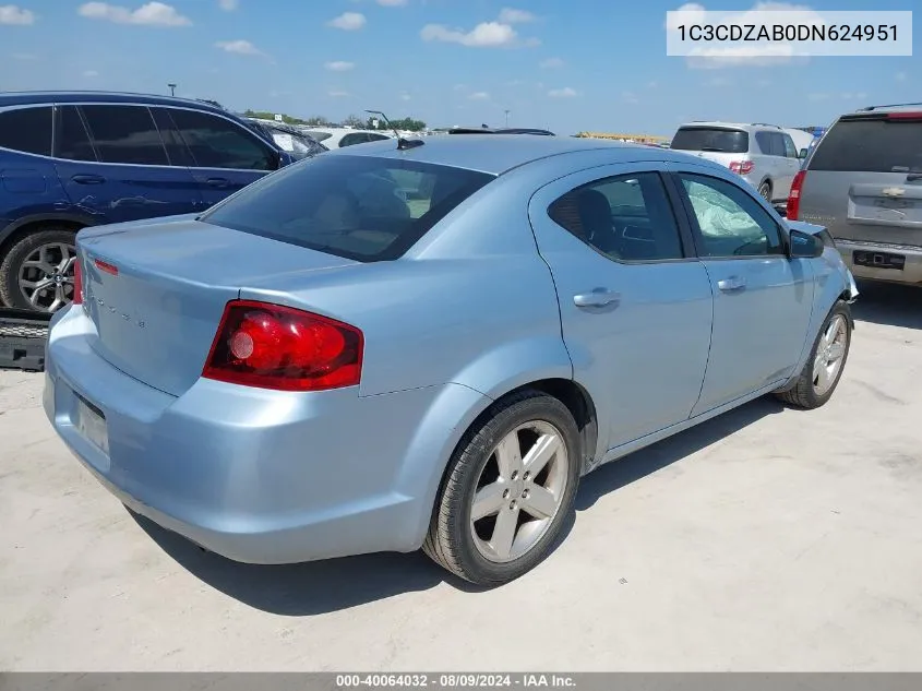 2013 Dodge Avenger Se VIN: 1C3CDZAB0DN624951 Lot: 40064032