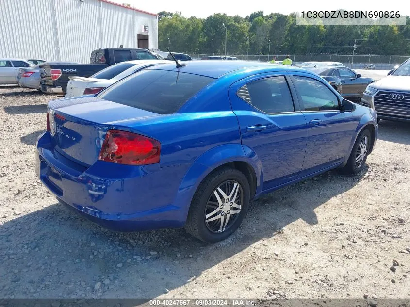 2013 Dodge Avenger Se VIN: 1C3CDZAB8DN690826 Lot: 40247567