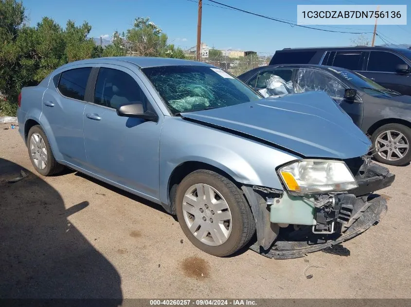 2013 Dodge Avenger Se VIN: 1C3CDZAB7DN756136 Lot: 40260257