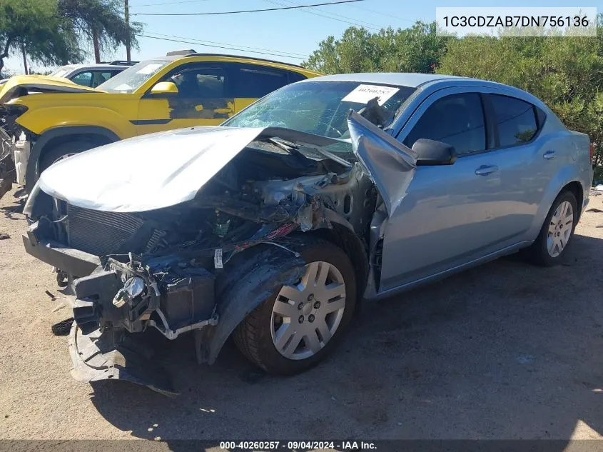 2013 Dodge Avenger Se VIN: 1C3CDZAB7DN756136 Lot: 40260257