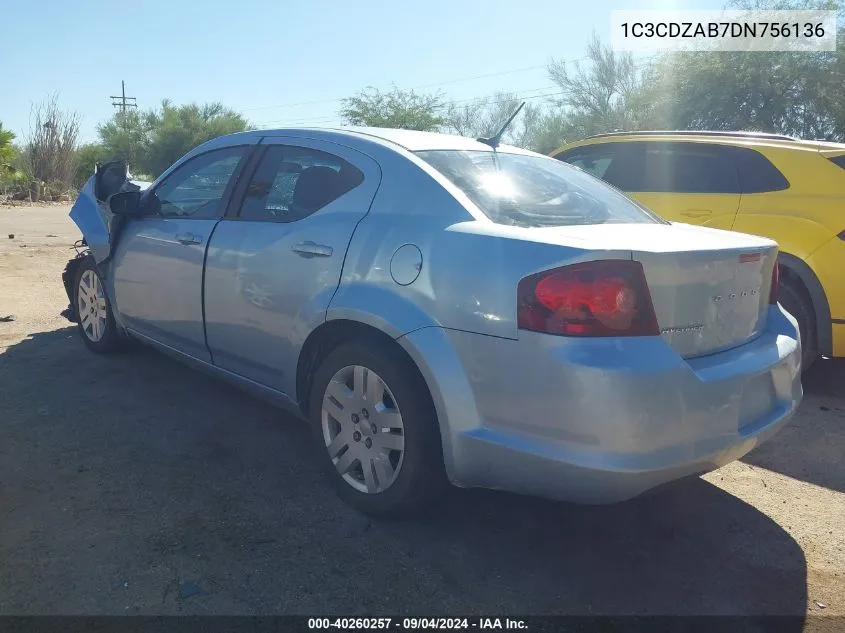 2013 Dodge Avenger Se VIN: 1C3CDZAB7DN756136 Lot: 40260257