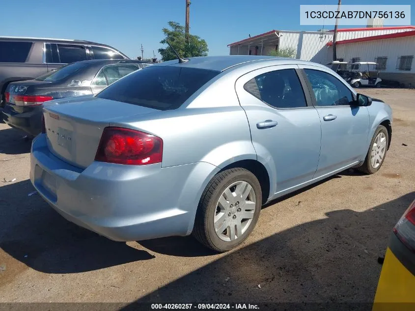 2013 Dodge Avenger Se VIN: 1C3CDZAB7DN756136 Lot: 40260257