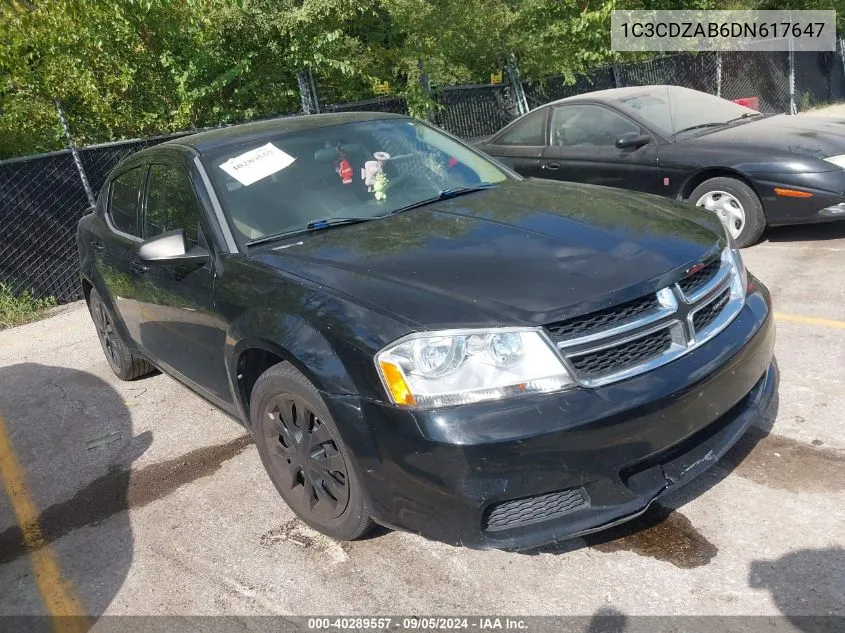 2013 Dodge Avenger Se VIN: 1C3CDZAB6DN617647 Lot: 40289557