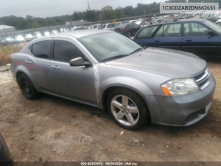 2013 Dodge Avenger Se VIN: 1C3CDZAB2DN662651 Lot: 40433472