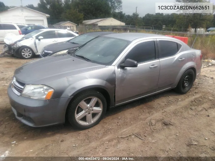 2013 Dodge Avenger Se VIN: 1C3CDZAB2DN662651 Lot: 40433472