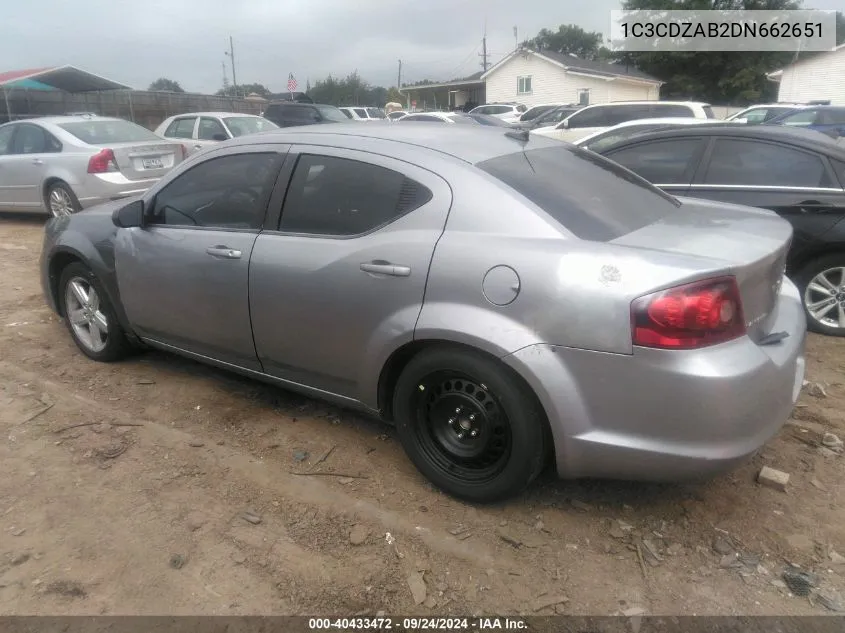 2013 Dodge Avenger Se VIN: 1C3CDZAB2DN662651 Lot: 40433472