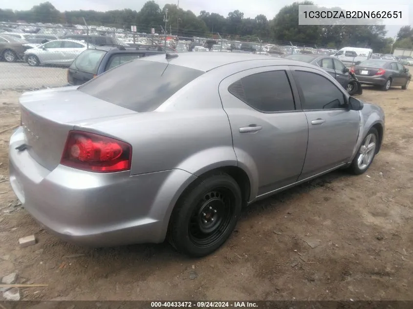 2013 Dodge Avenger Se VIN: 1C3CDZAB2DN662651 Lot: 40433472