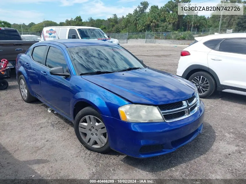 2013 Dodge Avenger Se VIN: 1C3CDZAB2DN742726 Lot: 40466289