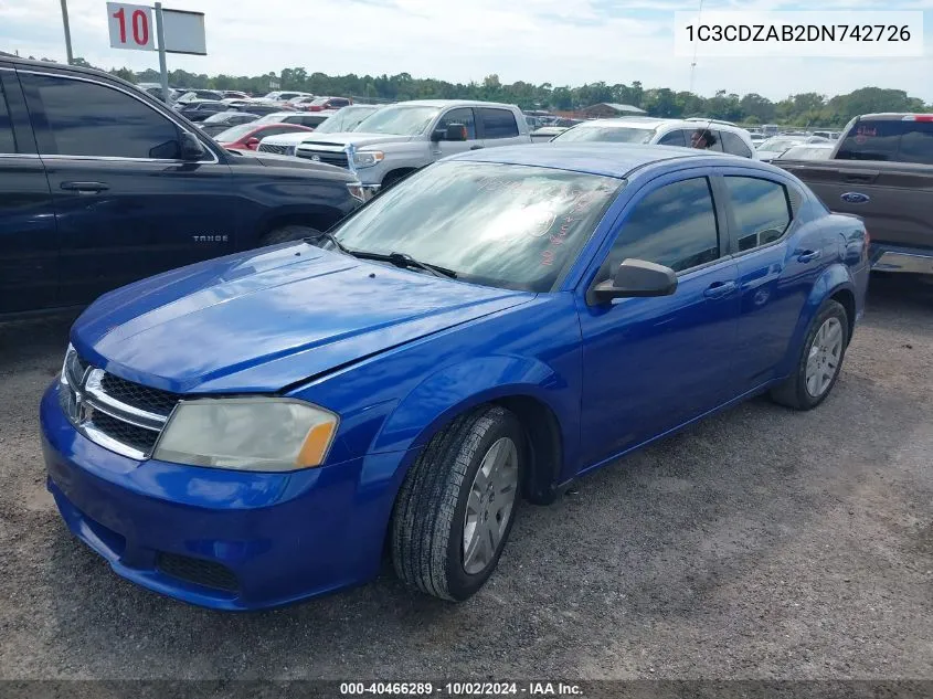 2013 Dodge Avenger Se VIN: 1C3CDZAB2DN742726 Lot: 40466289