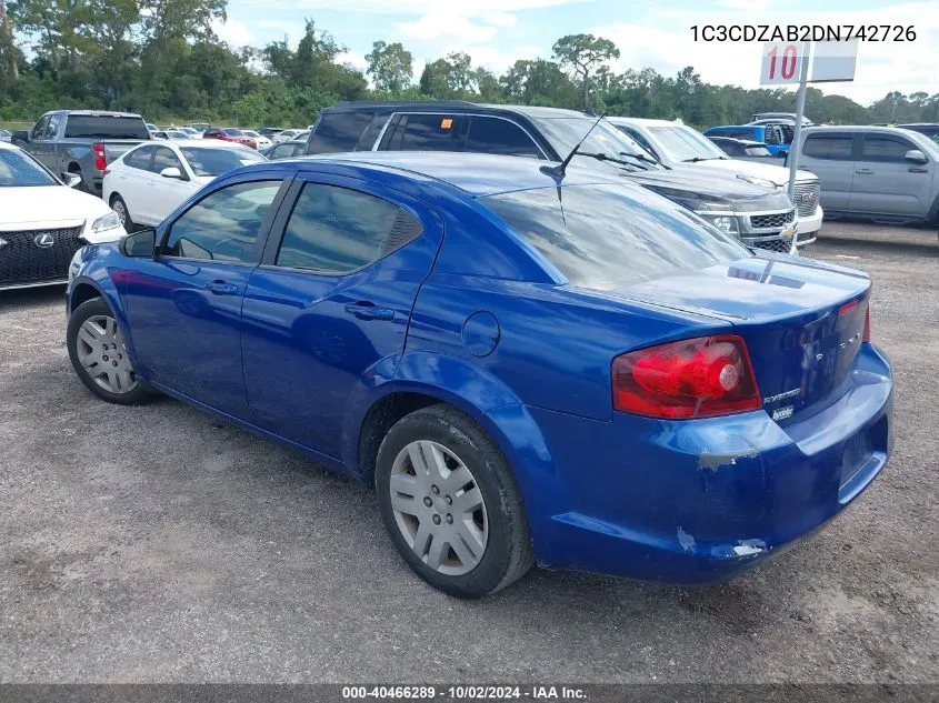 2013 Dodge Avenger Se VIN: 1C3CDZAB2DN742726 Lot: 40466289