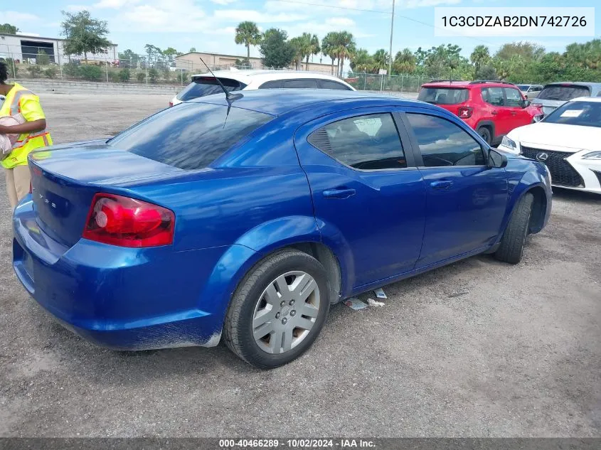 2013 Dodge Avenger Se VIN: 1C3CDZAB2DN742726 Lot: 40466289