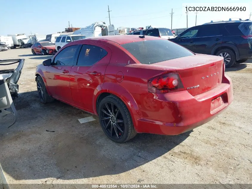 2013 Dodge Avenger Se VIN: 1C3CDZAB2DN666960 Lot: 40512554