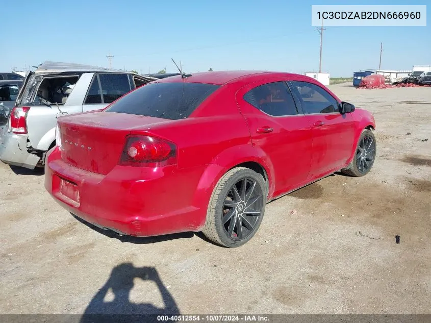 2013 Dodge Avenger Se VIN: 1C3CDZAB2DN666960 Lot: 40512554