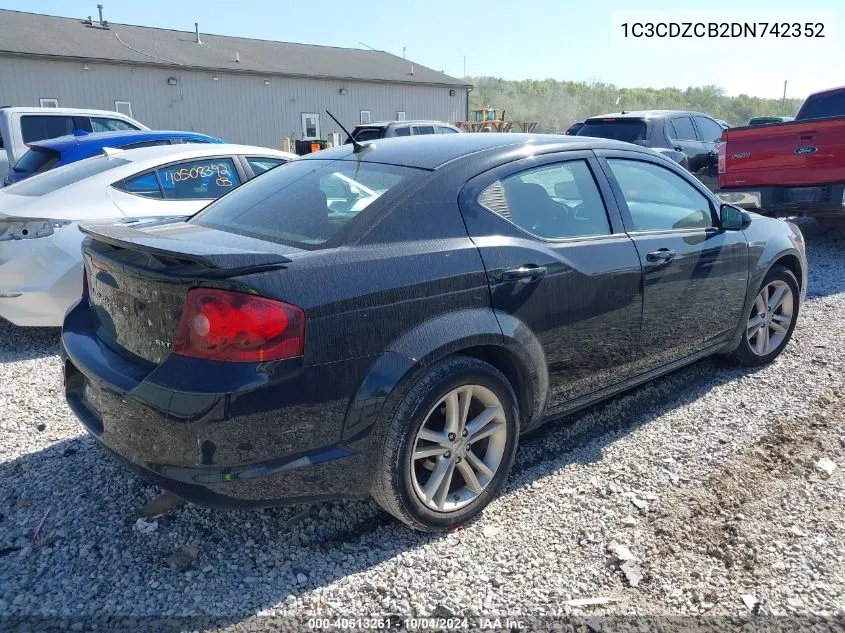 2013 Dodge Avenger Sxt VIN: 1C3CDZCB2DN742352 Lot: 40513261