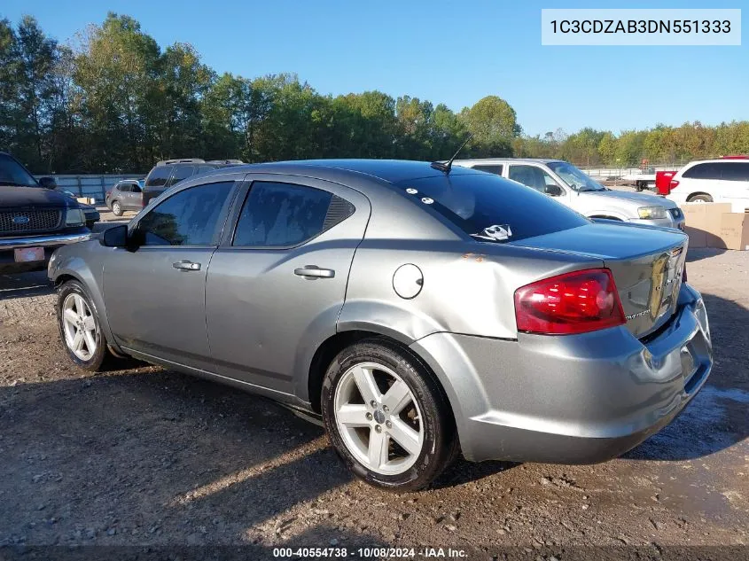 2013 Dodge Avenger Se VIN: 1C3CDZAB3DN551333 Lot: 40554738