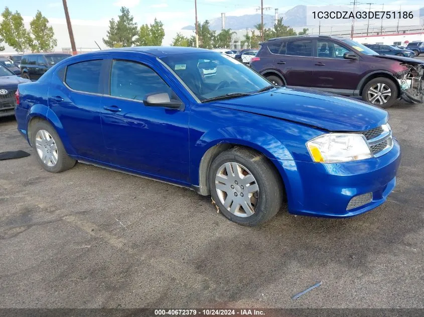 2013 Dodge Avenger Se V6 VIN: 1C3CDZAG3DE751186 Lot: 40672379