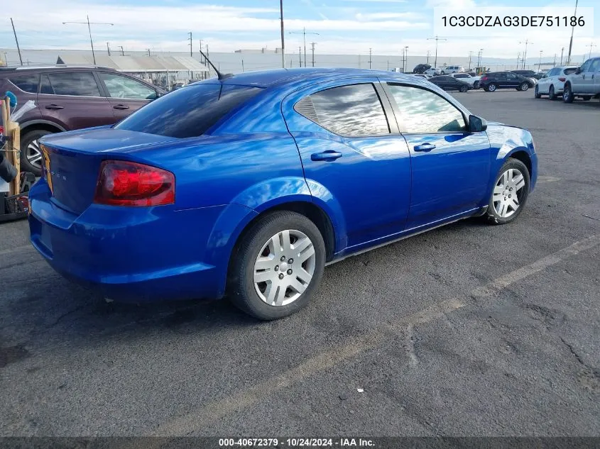 2013 Dodge Avenger Se V6 VIN: 1C3CDZAG3DE751186 Lot: 40672379