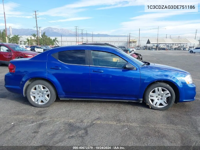 2013 Dodge Avenger Se VIN: 1C3CDZAG3DE751186 Lot: 40672379