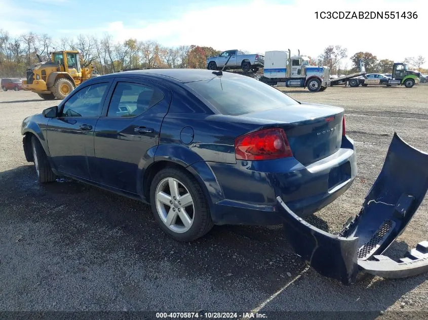 2013 Dodge Avenger Se VIN: 1C3CDZAB2DN551436 Lot: 40705874