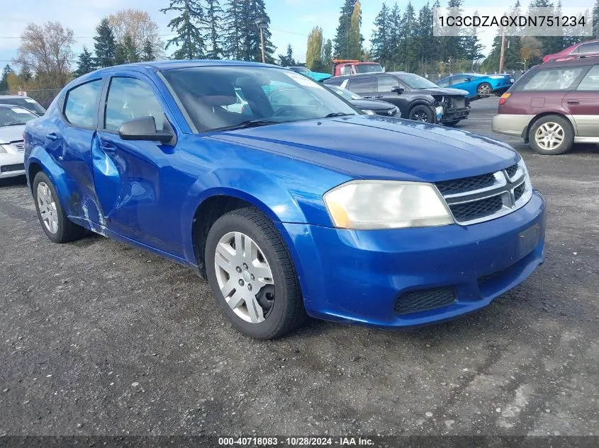 2013 Dodge Avenger Se V6 VIN: 1C3CDZAGXDN751234 Lot: 40718083