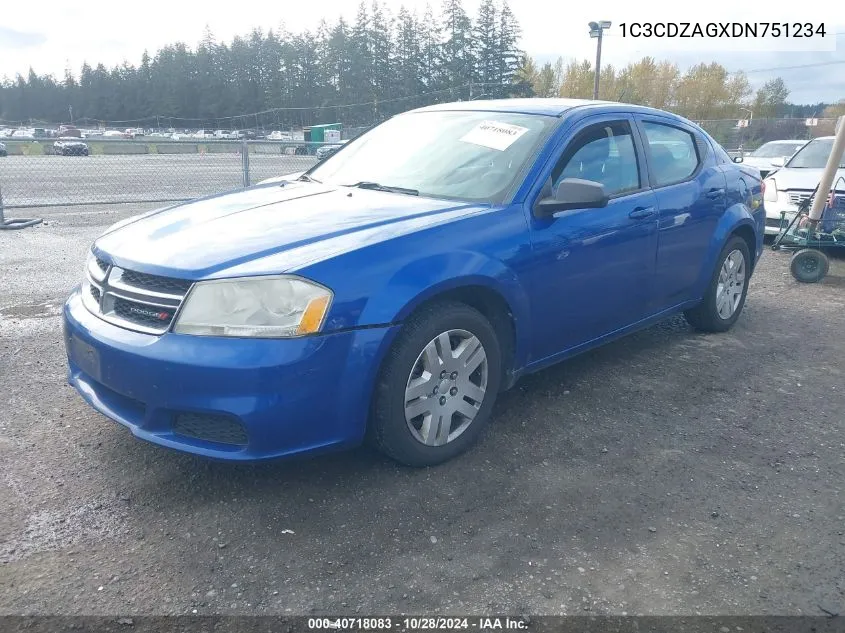 2013 Dodge Avenger Se V6 VIN: 1C3CDZAGXDN751234 Lot: 40718083