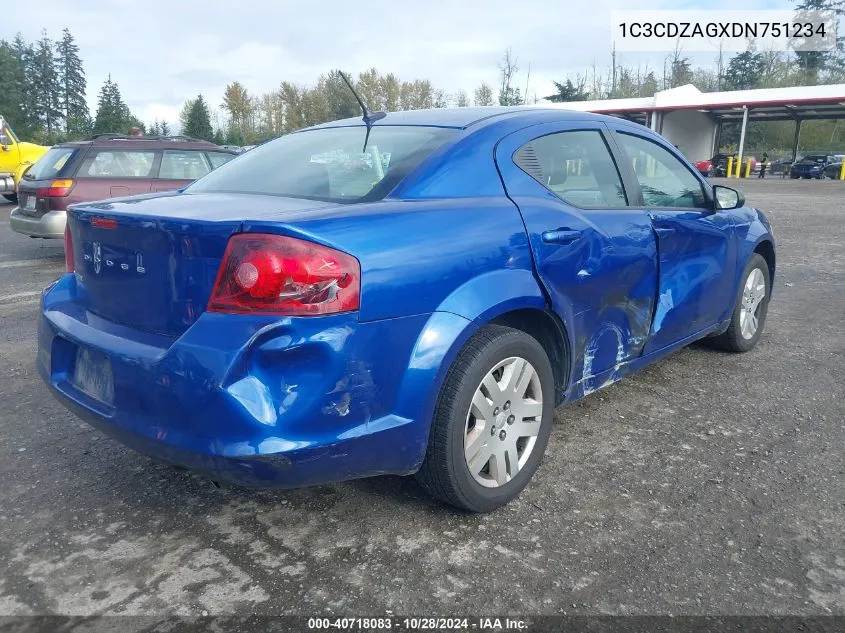 2013 Dodge Avenger Se V6 VIN: 1C3CDZAGXDN751234 Lot: 40718083