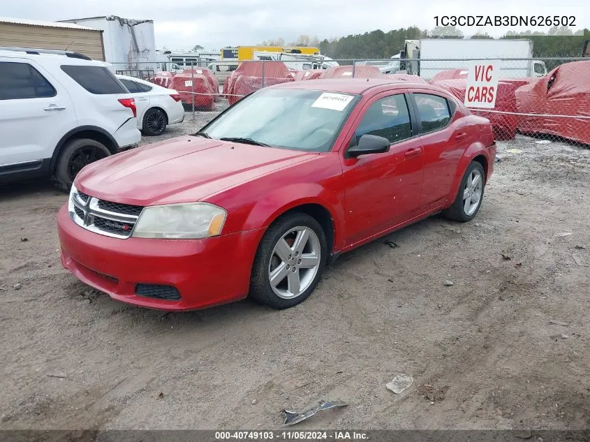 2013 Dodge Avenger Se VIN: 1C3CDZAB3DN626502 Lot: 40749103