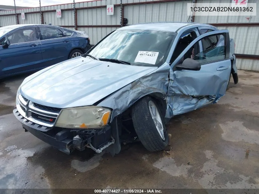 2013 Dodge Avenger Se VIN: 1C3CDZAB2DN681362 Lot: 40774427