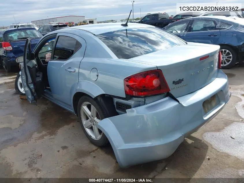 2013 Dodge Avenger Se VIN: 1C3CDZAB2DN681362 Lot: 40774427