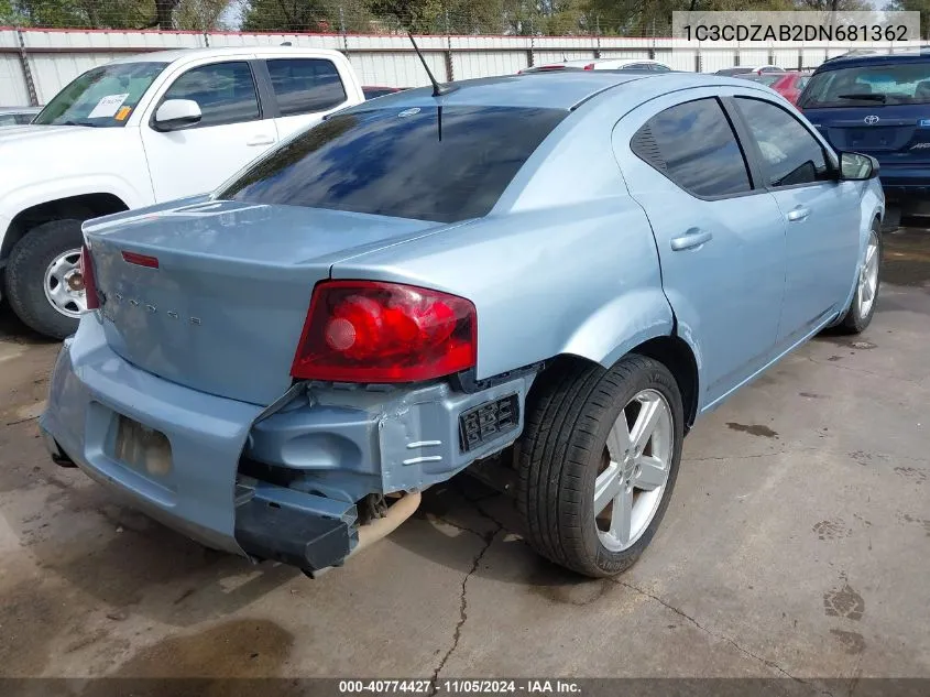 2013 Dodge Avenger Se VIN: 1C3CDZAB2DN681362 Lot: 40774427