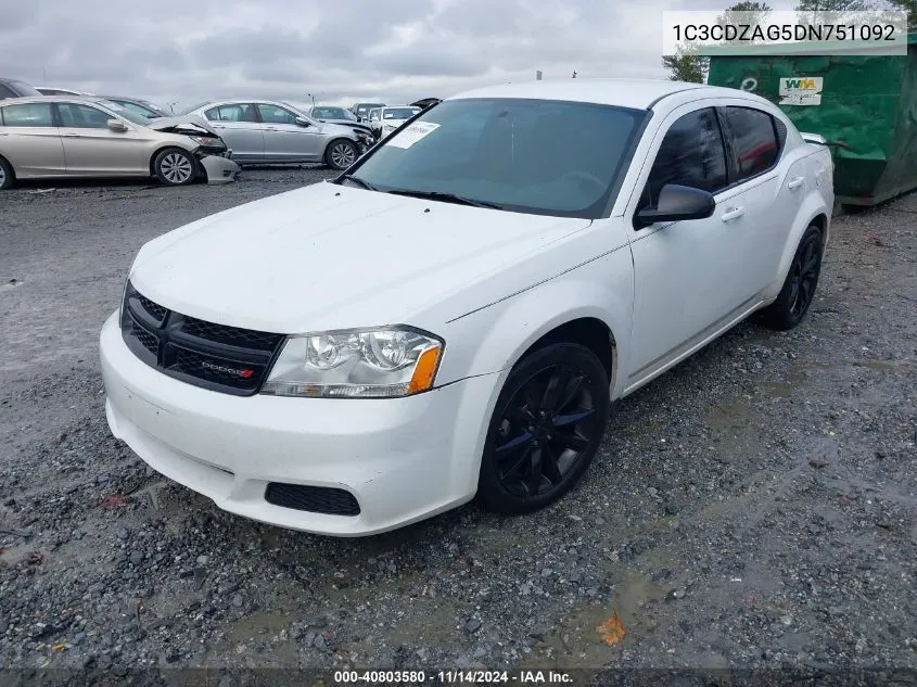 1C3CDZAG5DN751092 2013 Dodge Avenger Se V6