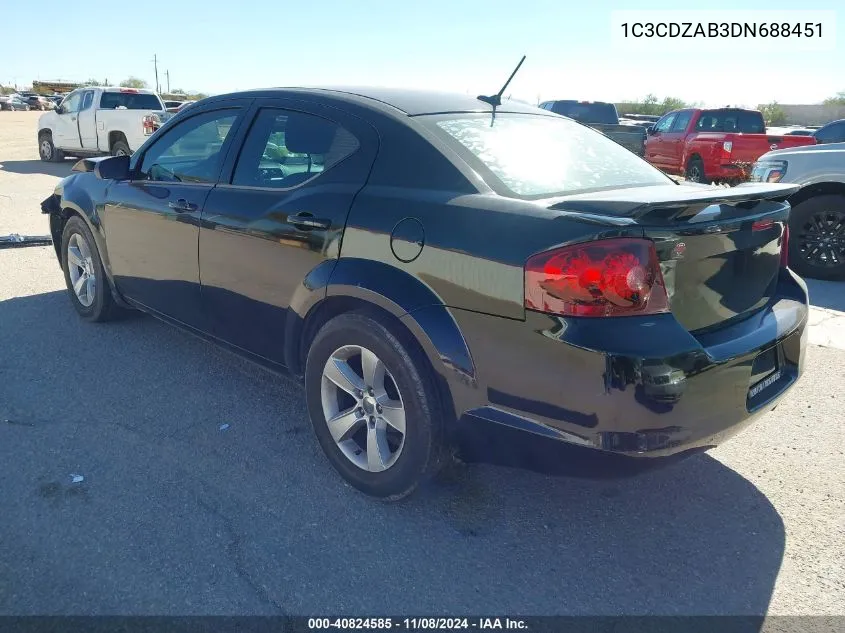 2013 Dodge Avenger Se VIN: 1C3CDZAB3DN688451 Lot: 40824585