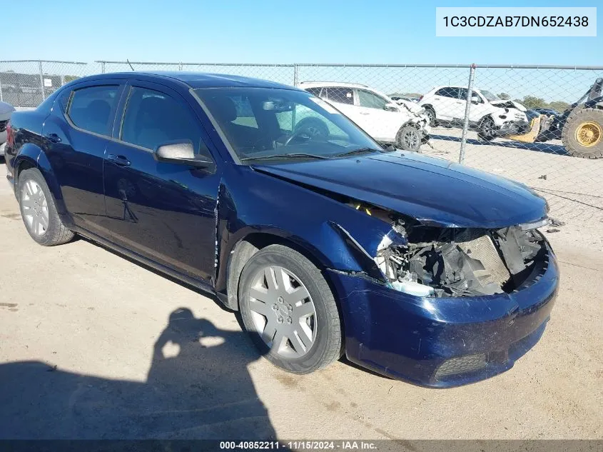 2013 Dodge Avenger Se VIN: 1C3CDZAB7DN652438 Lot: 40852211