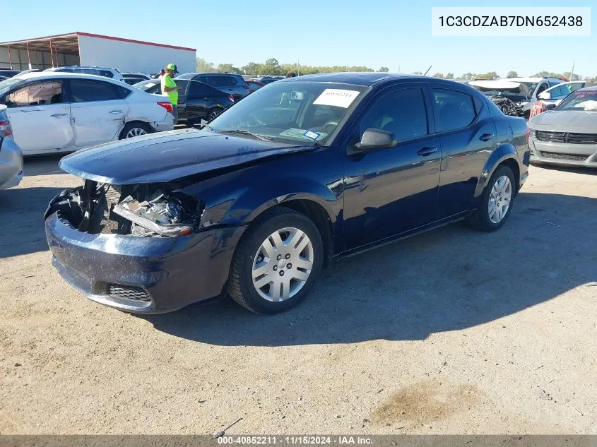 2013 Dodge Avenger Se VIN: 1C3CDZAB7DN652438 Lot: 40852211