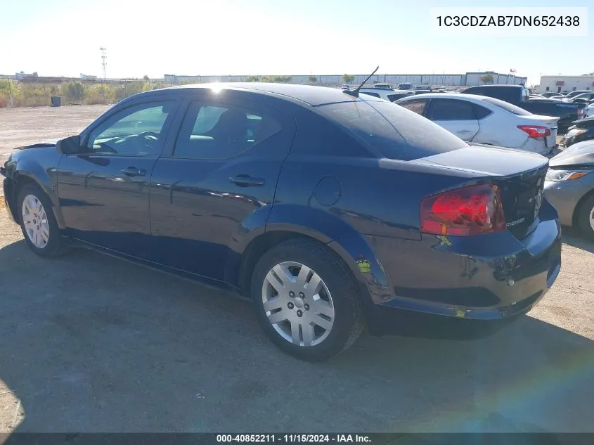 2013 Dodge Avenger Se VIN: 1C3CDZAB7DN652438 Lot: 40852211