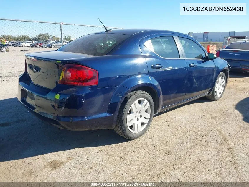 2013 Dodge Avenger Se VIN: 1C3CDZAB7DN652438 Lot: 40852211