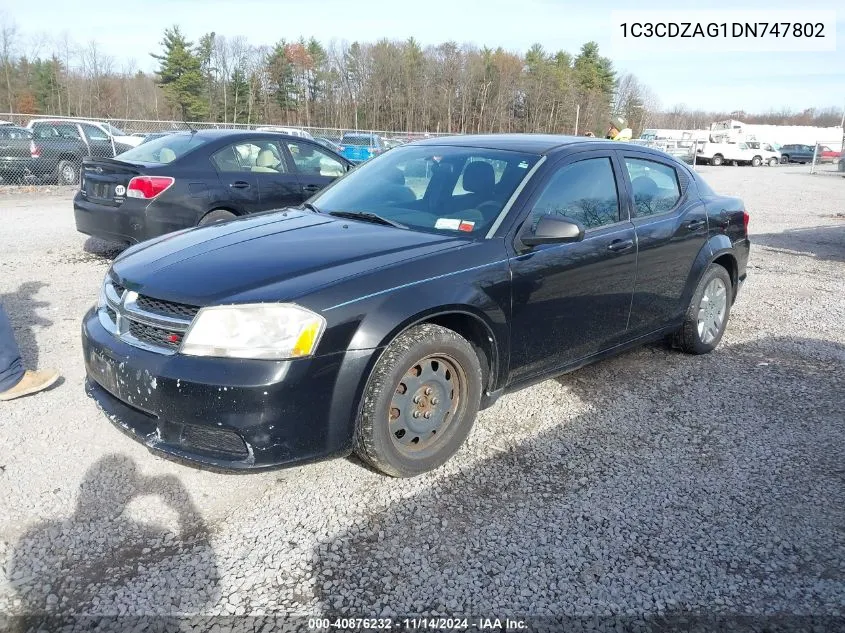 2013 Dodge Avenger Se V6 VIN: 1C3CDZAG1DN747802 Lot: 40876232