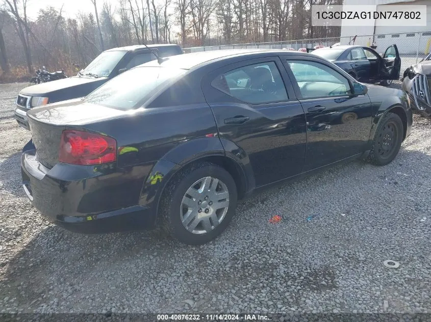 2013 Dodge Avenger Se V6 VIN: 1C3CDZAG1DN747802 Lot: 40876232