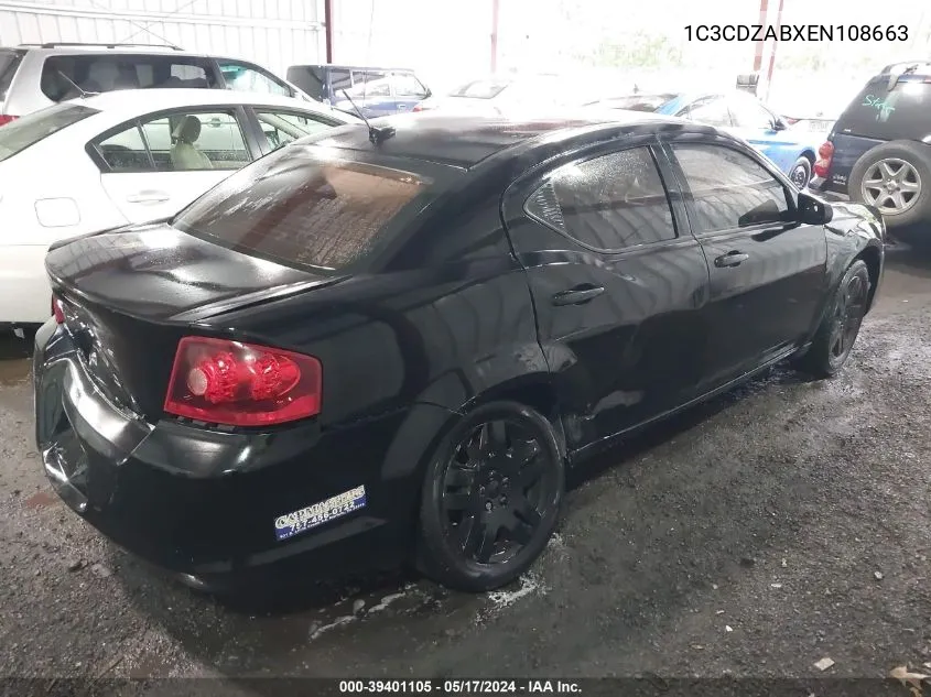 2014 Dodge Avenger Se VIN: 1C3CDZABXEN108663 Lot: 39401105