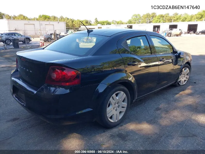 2014 Dodge Avenger Se VIN: 1C3CDZAB6EN147640 Lot: 39616988