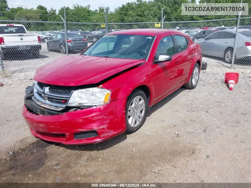 2014 Dodge Avenger Se VIN: 1C3CDZAB9EN170104 Lot: 39648366